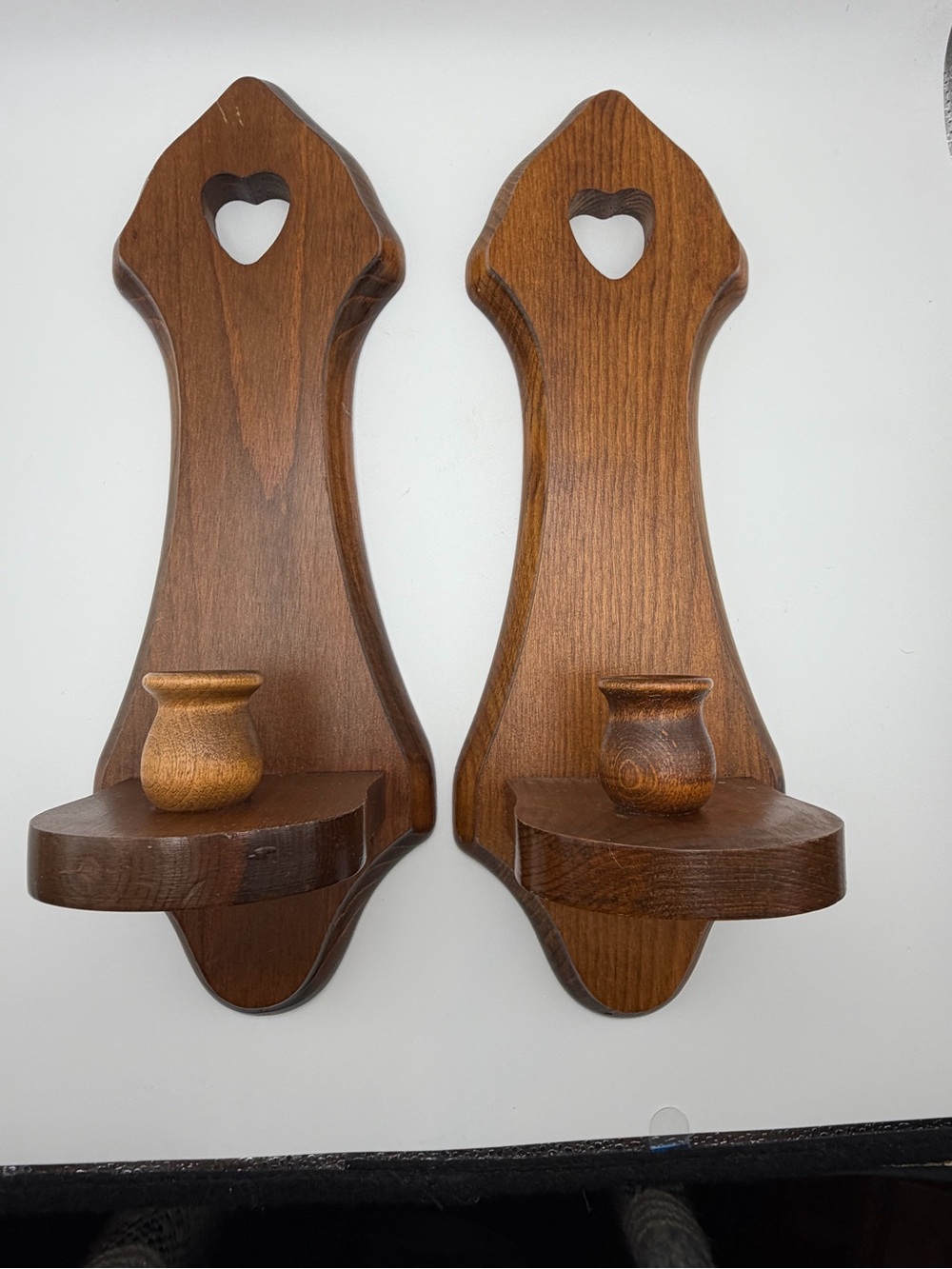 Wooden Heart Wall Sconces Pair - Brown Rustic Wall Decor - 14.5 inches tall